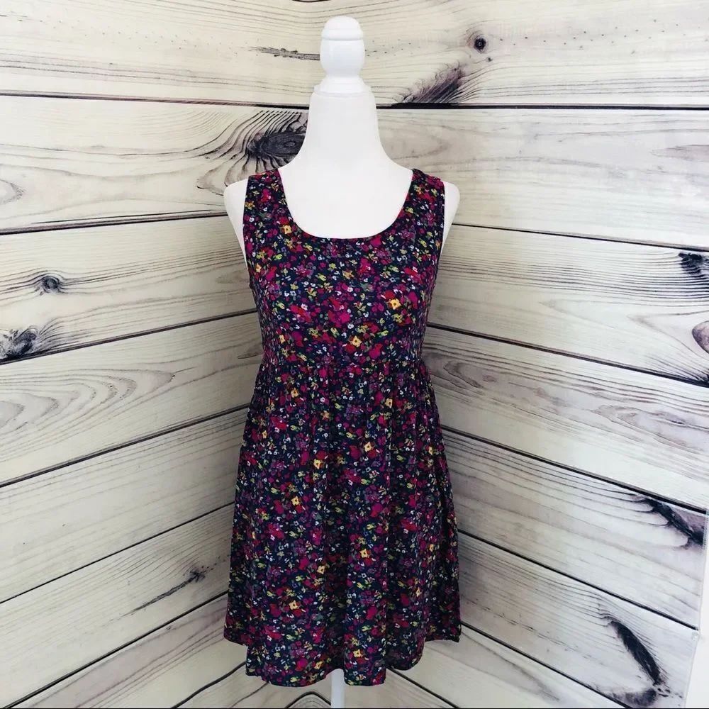 Abercrombie & Fitch Navy & Pink Floral Babydoll Tunic Length Tank Top XS